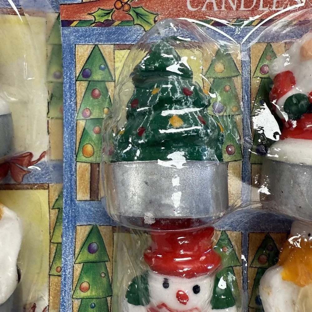 Vintage Set 4 Christmas Tea Light Candles New Old Stock Santa Tree Angel Snowman